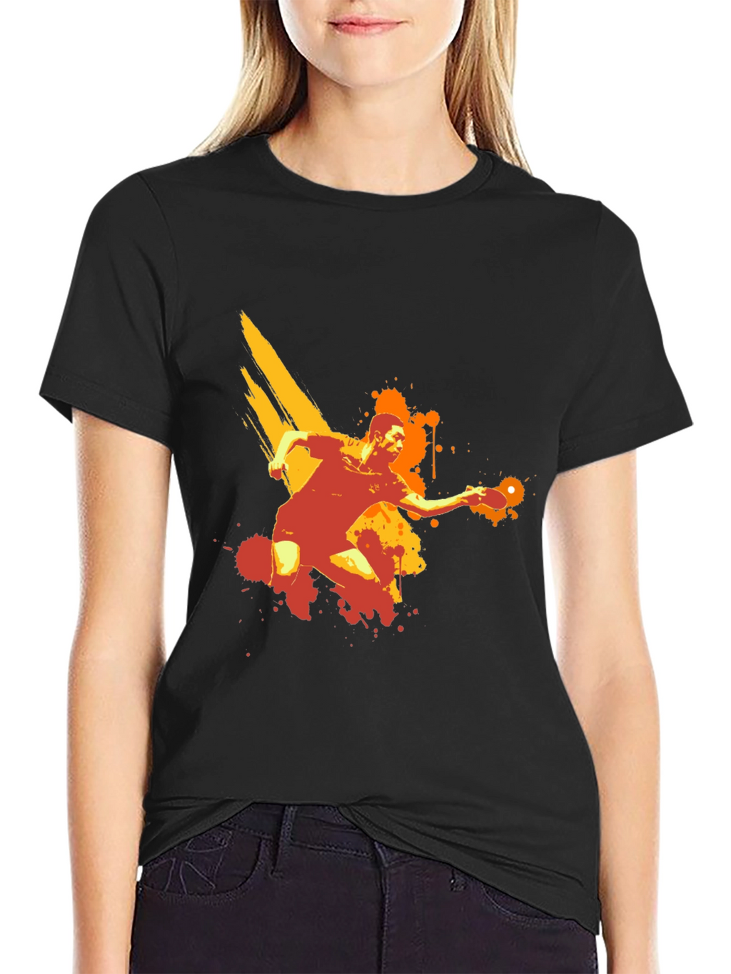 Table Tennis Player Graphic Black T-Shirt