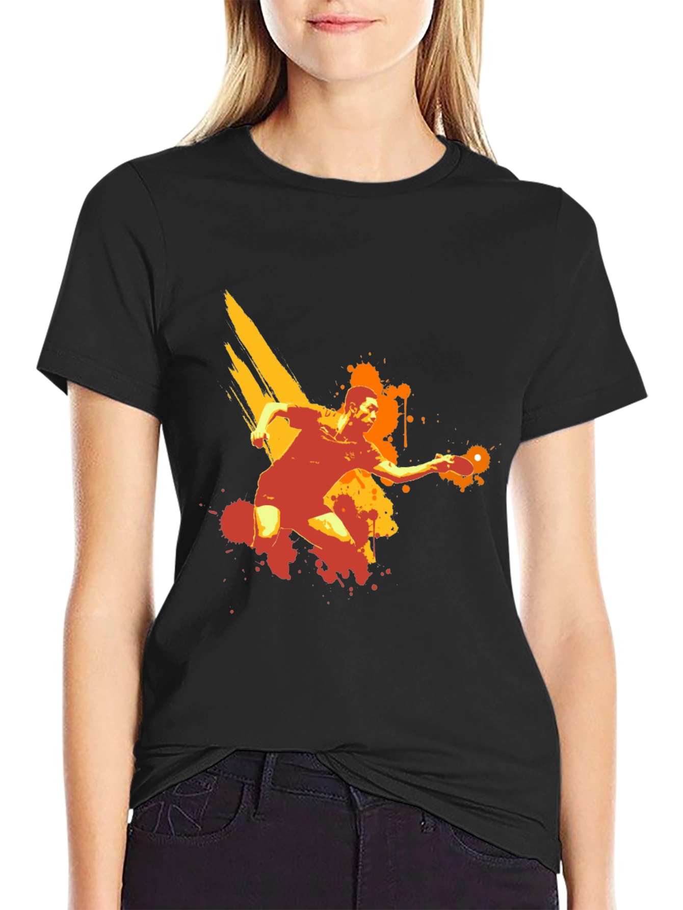 Table Tennis Player Graphic Black T-Shirt