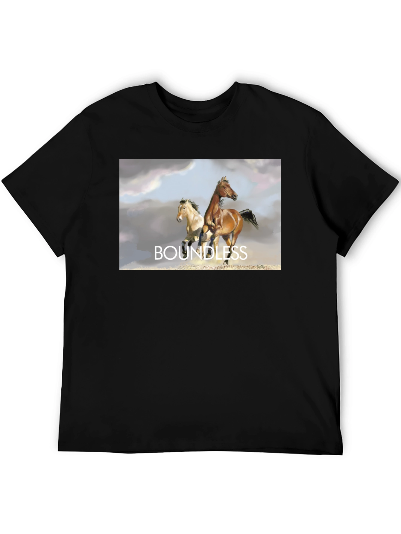 Boundless Horse Graphic Tee - Black Cotton T-Shirt