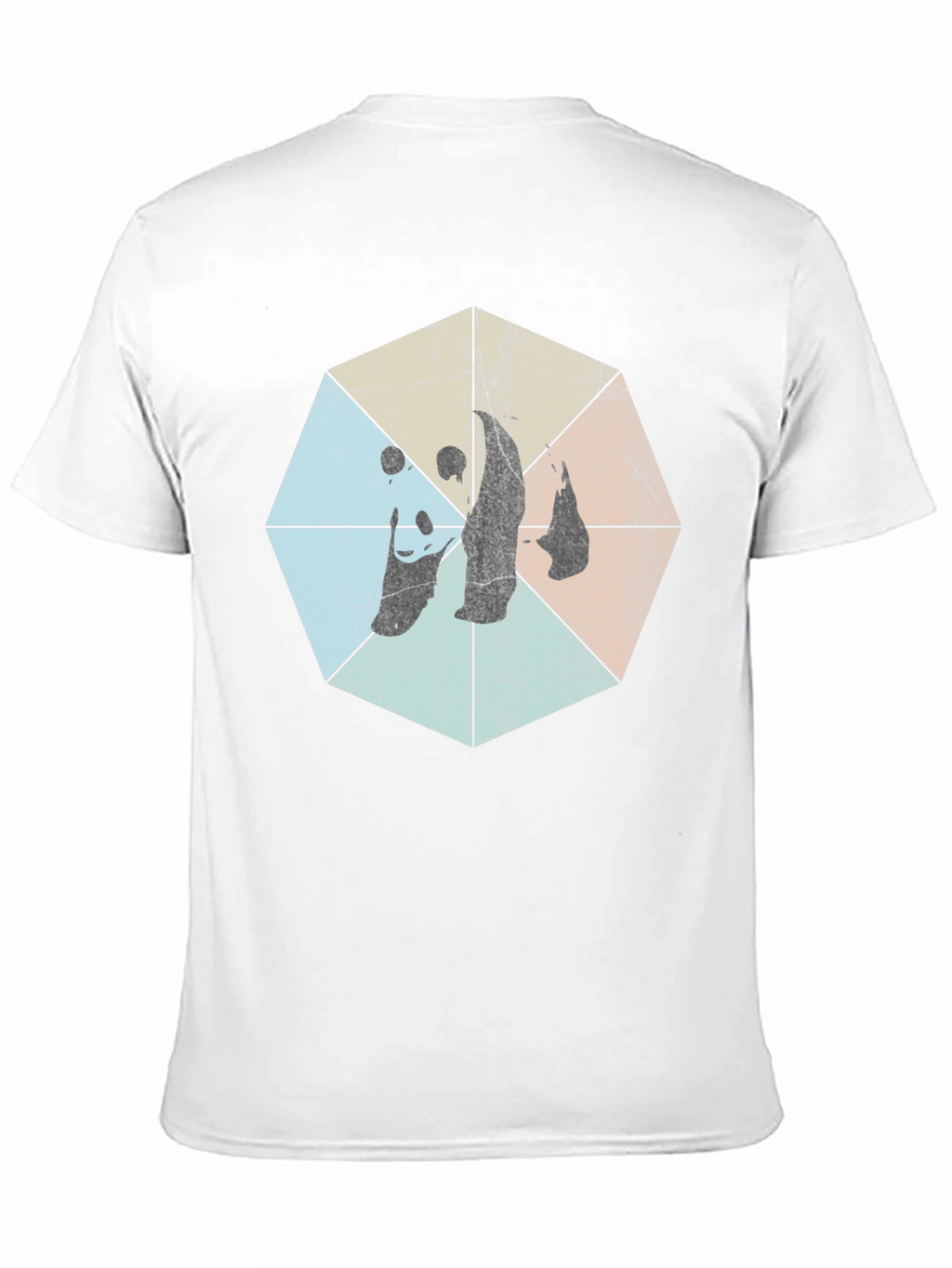 Retro Geometric Panda Graphic T-Shirt - Black