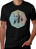 Retro Geometric Panda Graphic T-Shirt - Black