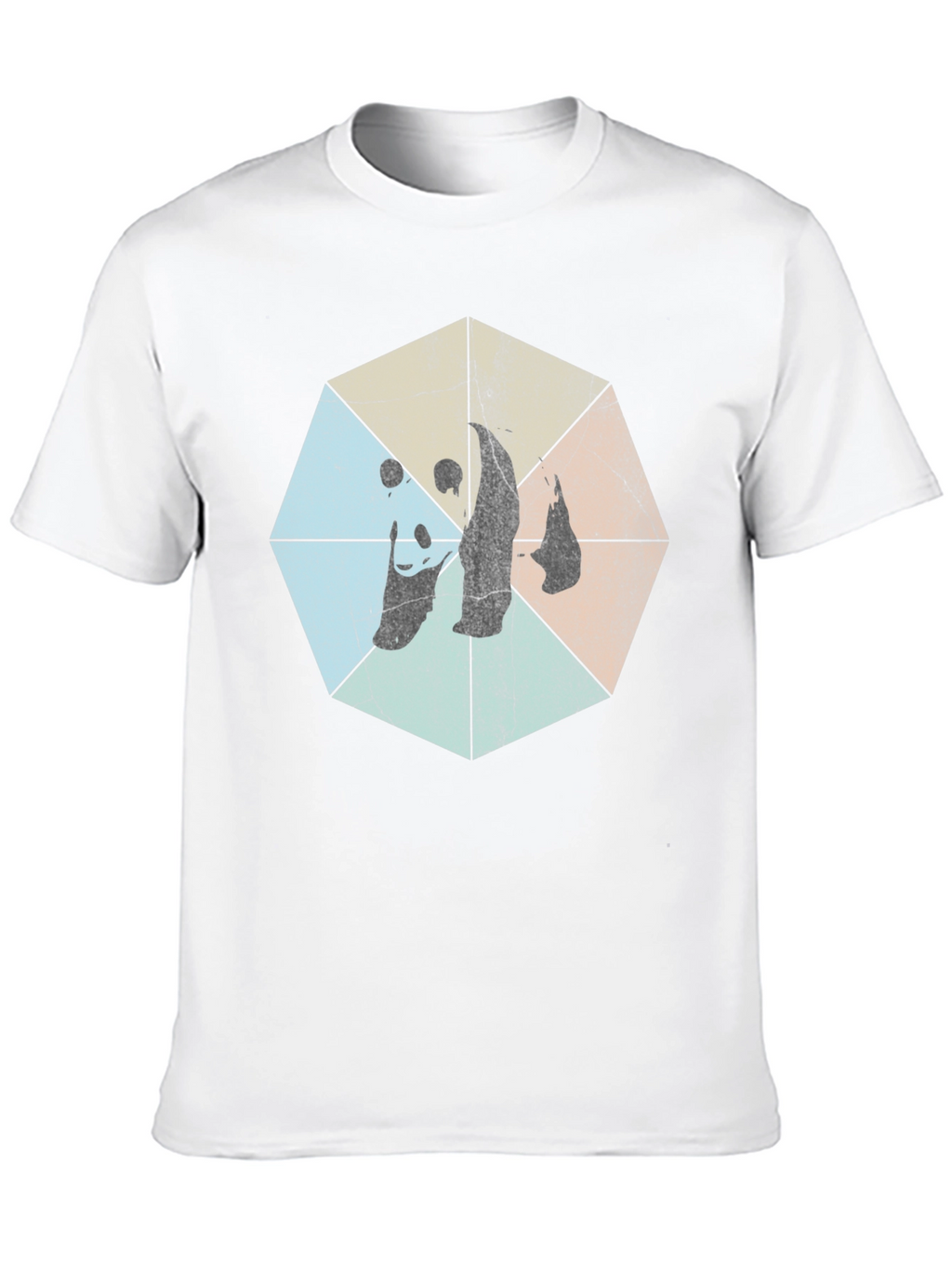 Retro Geometric Panda Graphic T-Shirt - Black