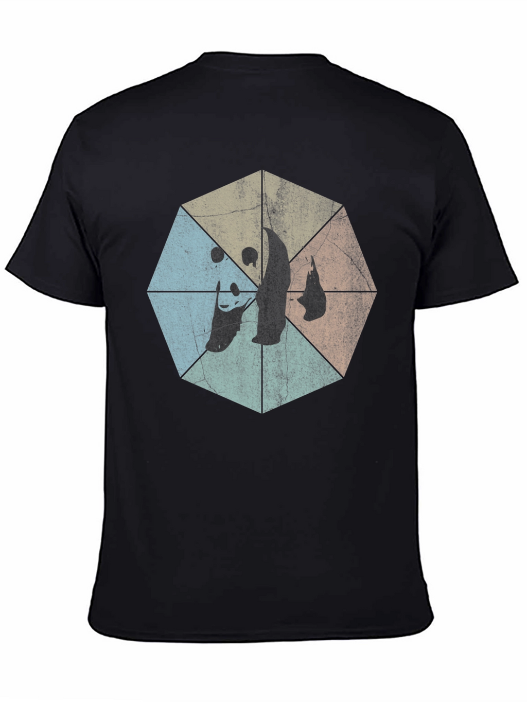Retro Geometric Panda Graphic T-Shirt - Black