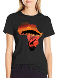African Sunset Giraffe Graphic Tee - Black