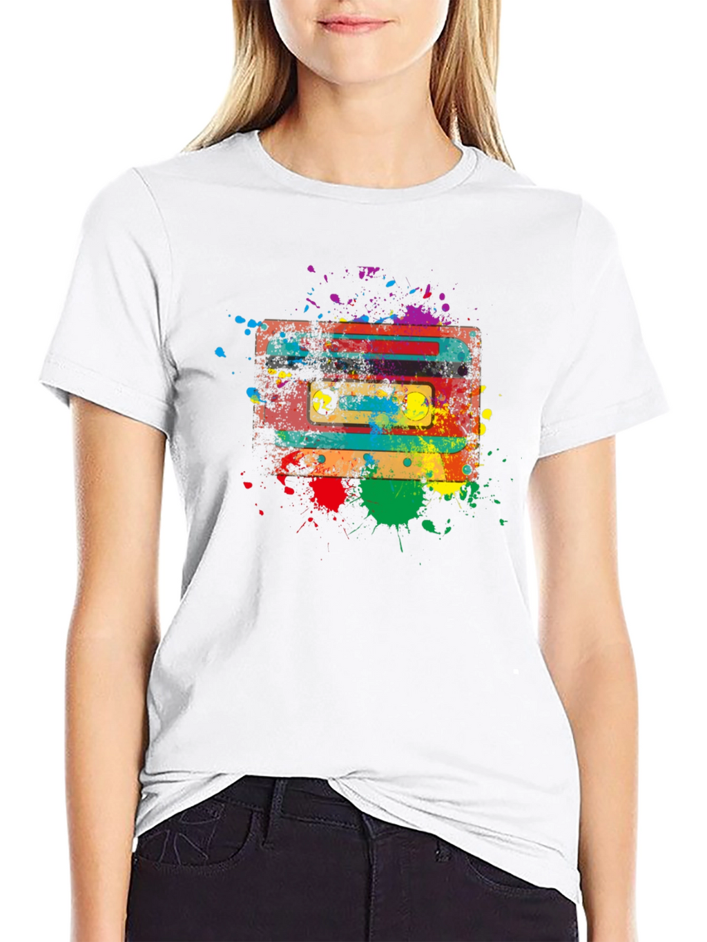 Retro Cassette Tape Splatter Graphic T-Shirt - Unisex