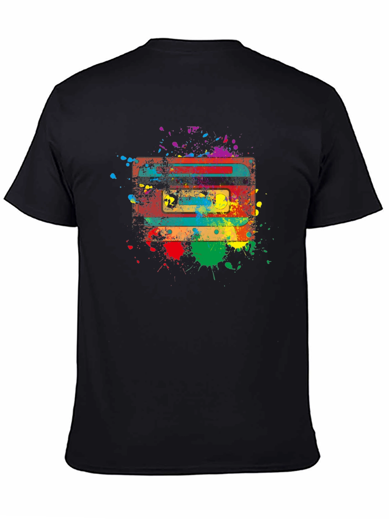 Retro Cassette Tape Splatter Graphic T-Shirt - Unisex