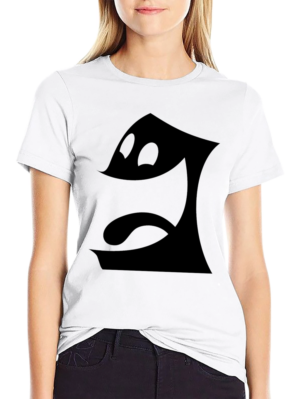 Mens Black T-Shirt - Cartoon Face Graphic Tee