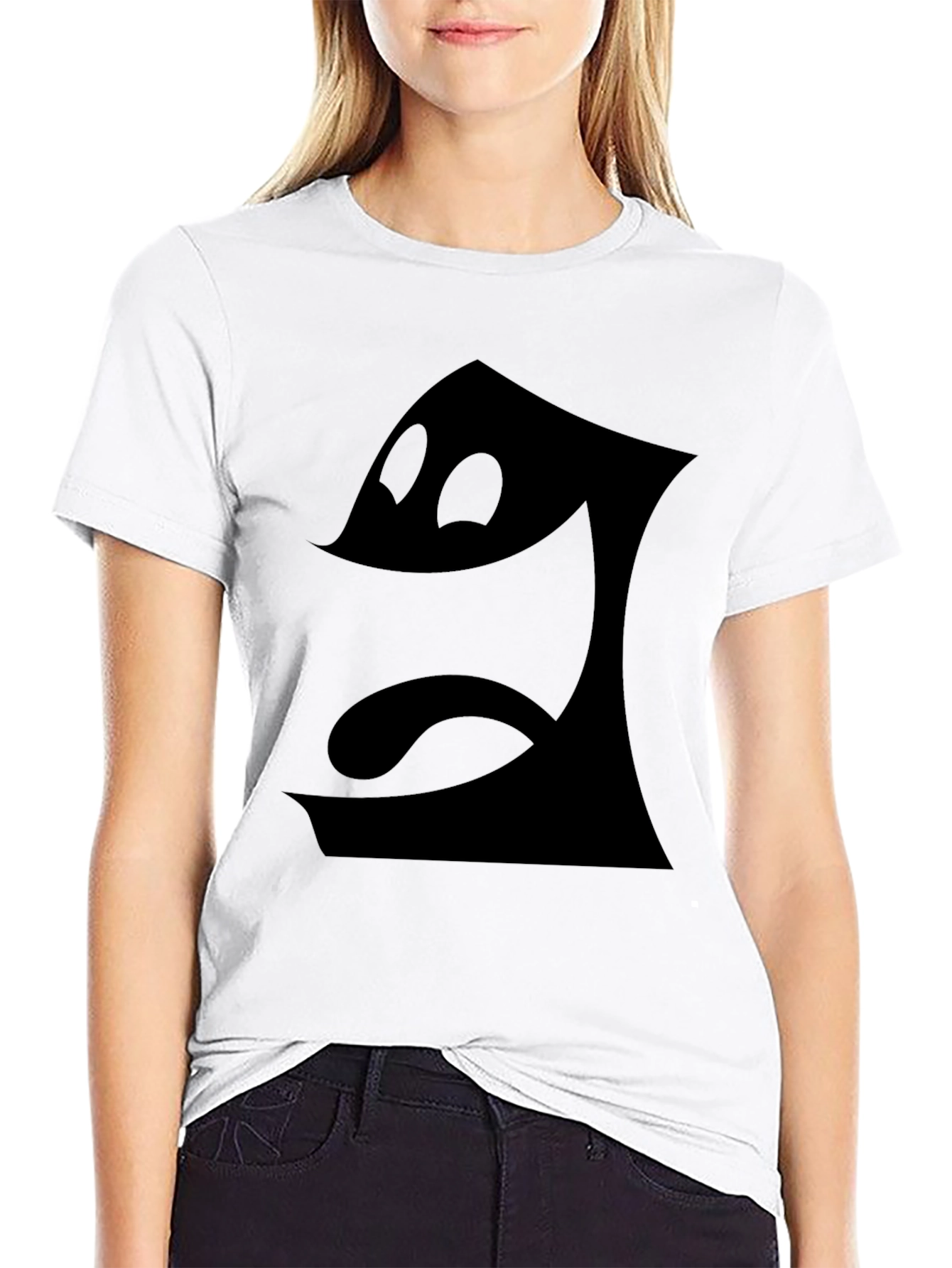Mens Black T-Shirt - Cartoon Face Graphic Tee