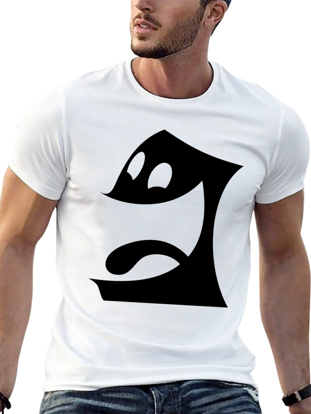 Mens Black T-Shirt - Cartoon Face Graphic Tee