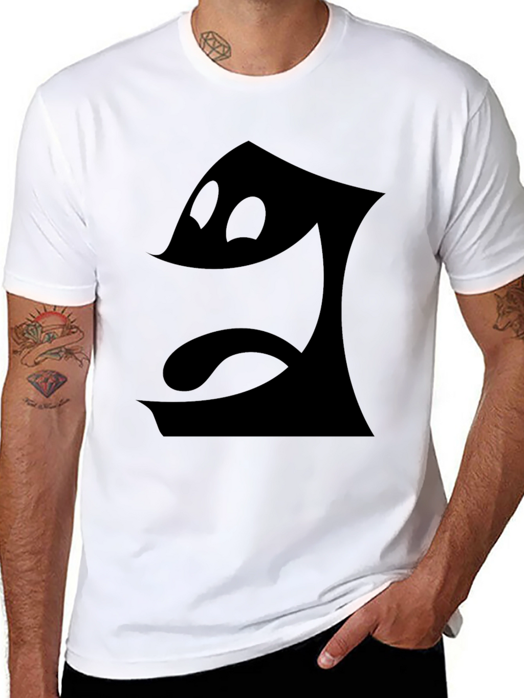 Mens Black T-Shirt - Cartoon Face Graphic Tee