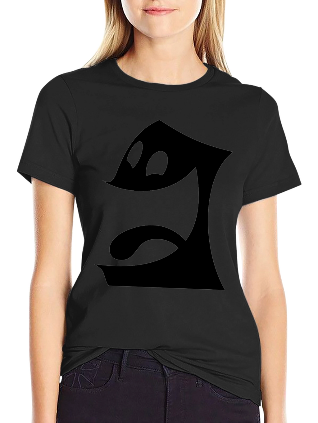 Mens Black T-Shirt - Cartoon Face Graphic Tee