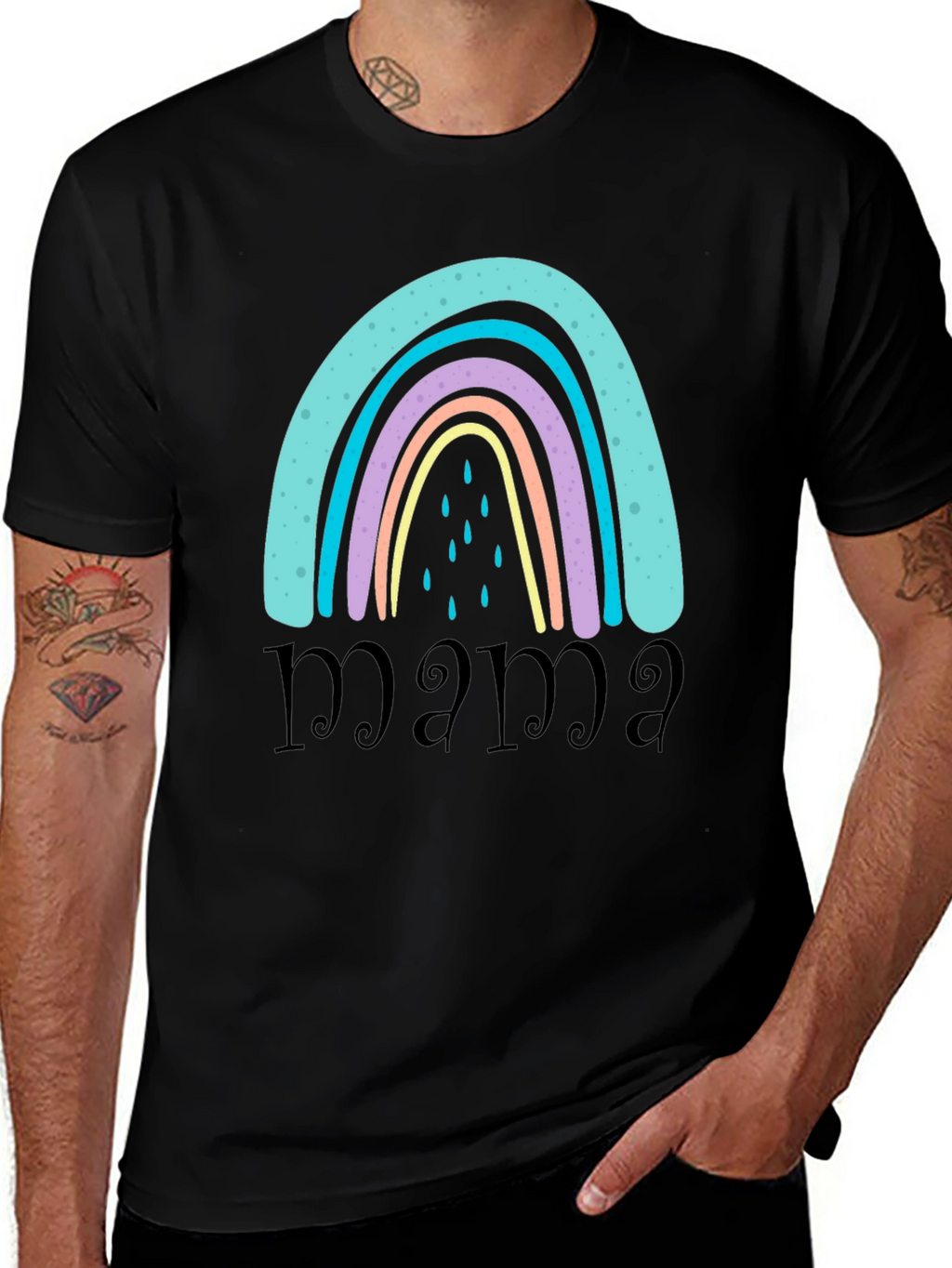 Mama Rainbow Graphic T-Shirt - Black Casual Tee
