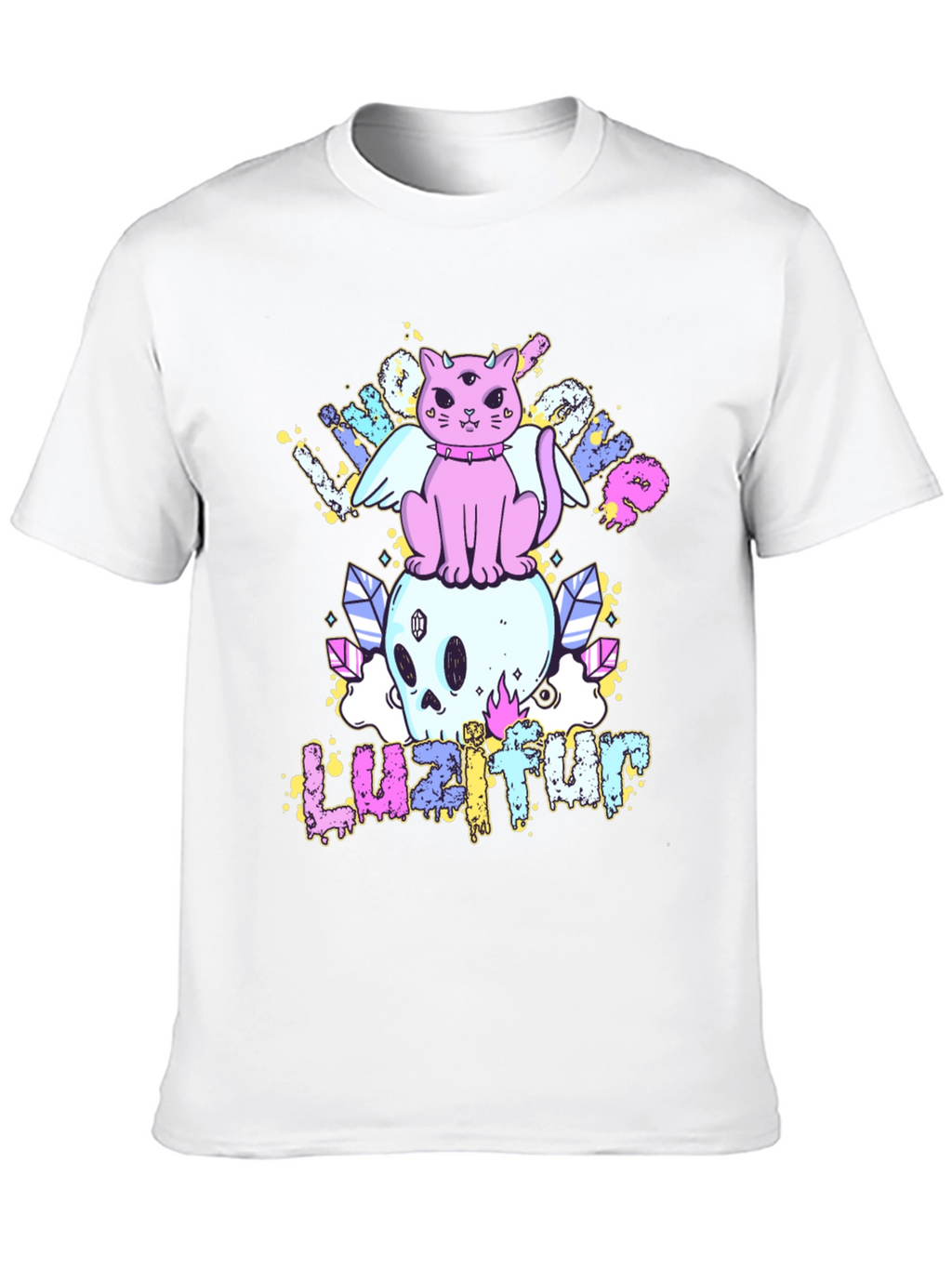 Cute Cat Skull Graphic Tee - Black Cotton Shirt