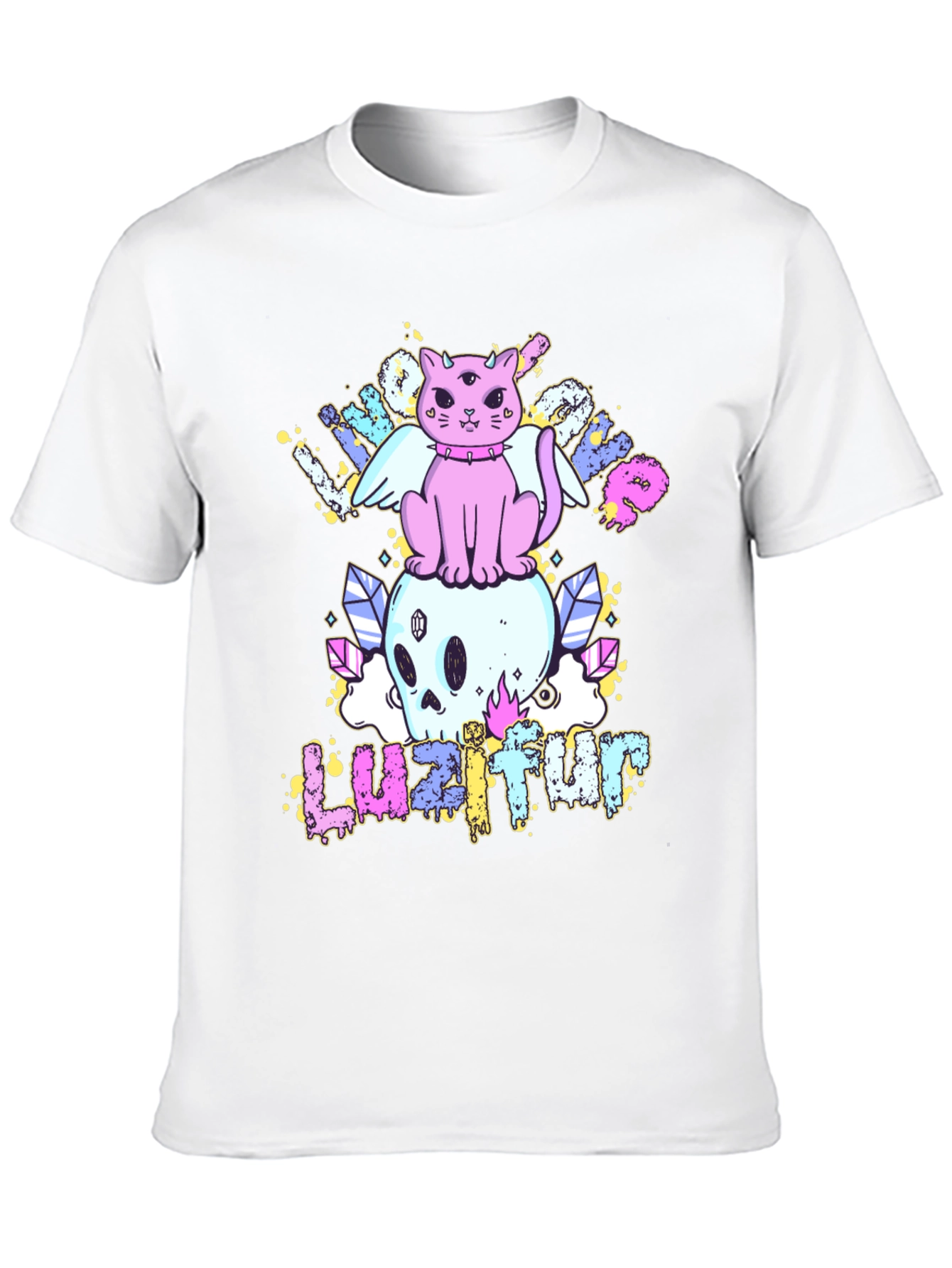 Cute Cat Skull Graphic Tee - Black Cotton Shirt