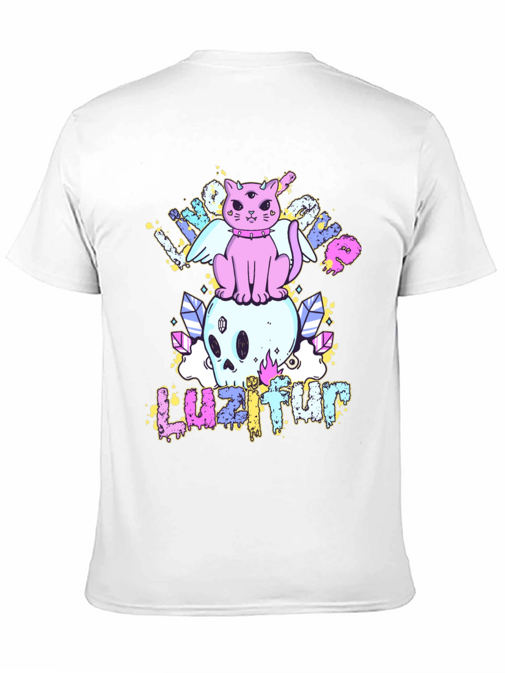 Cute Cat Skull Graphic Tee - Black Cotton Shirt
