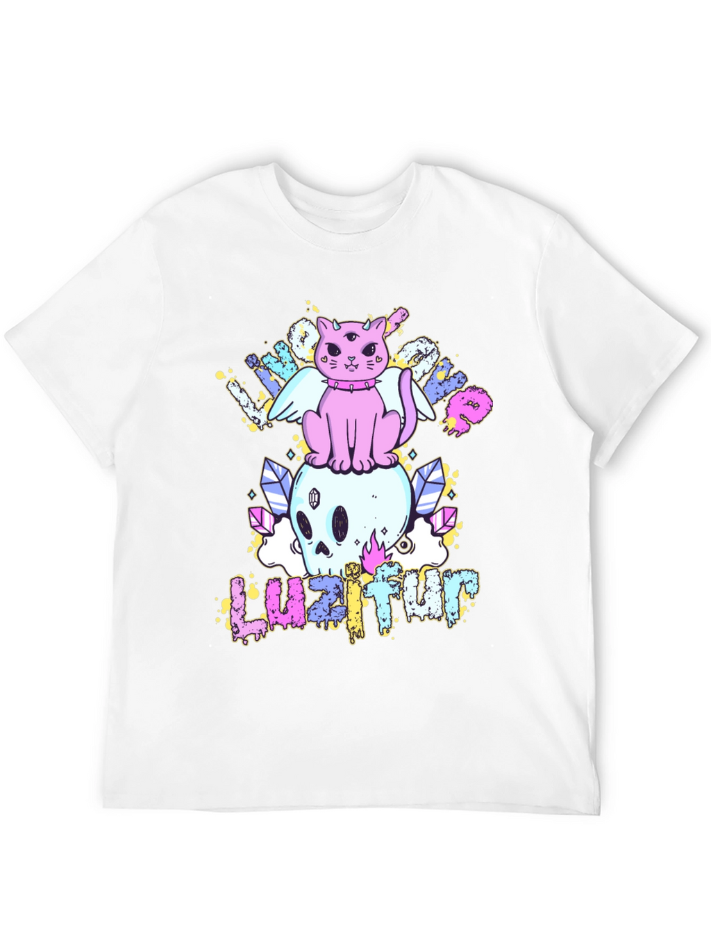 Cute Cat Skull Graphic Tee - Black Cotton Shirt