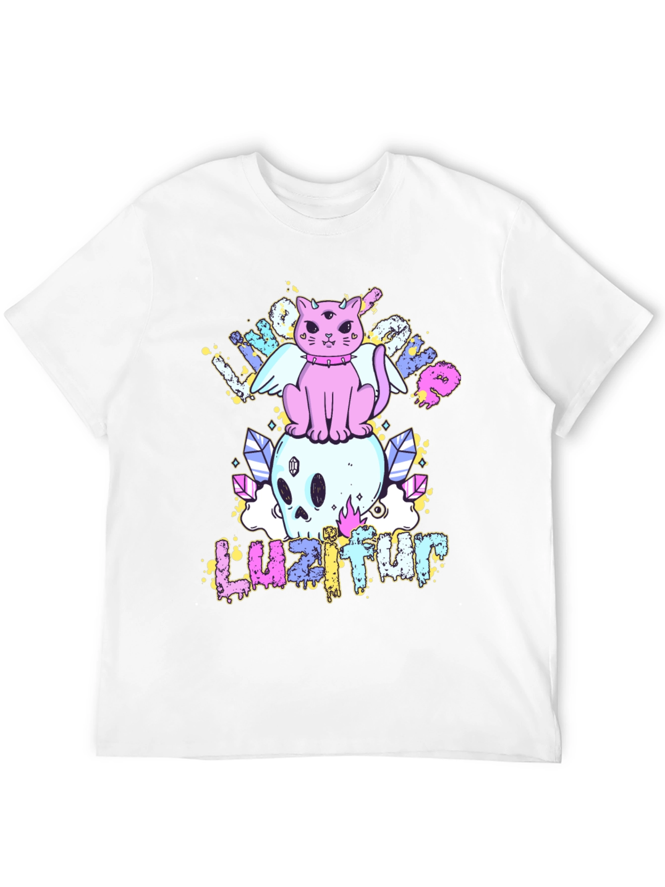 Cute Cat Skull Graphic Tee - Black Cotton Shirt