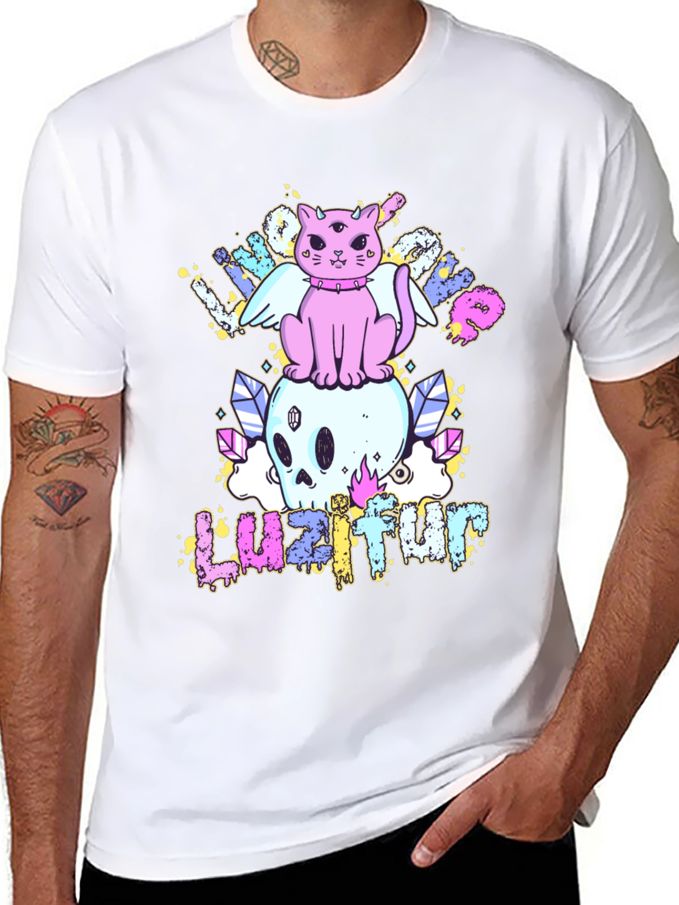 Cute Cat Skull Graphic Tee - Black Cotton Shirt