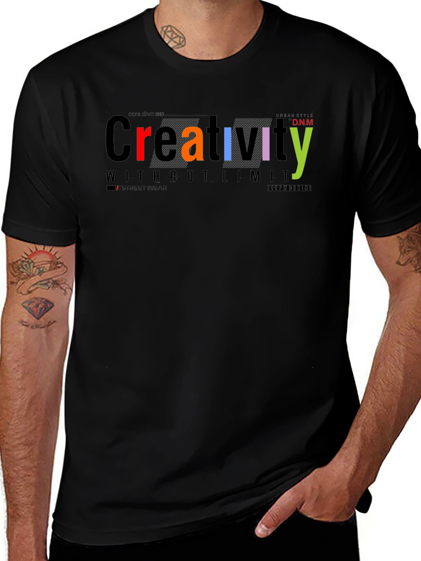 Mens Creativity Graphic Print Black T-Shirt