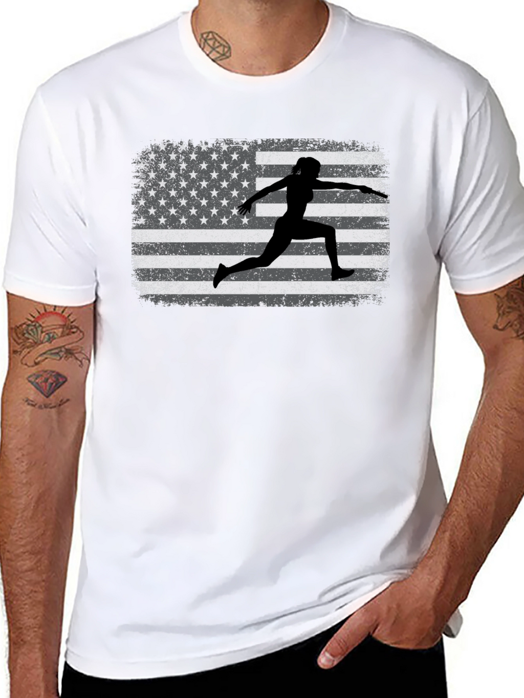 American Flag Fencing Silhouette T-Shirt