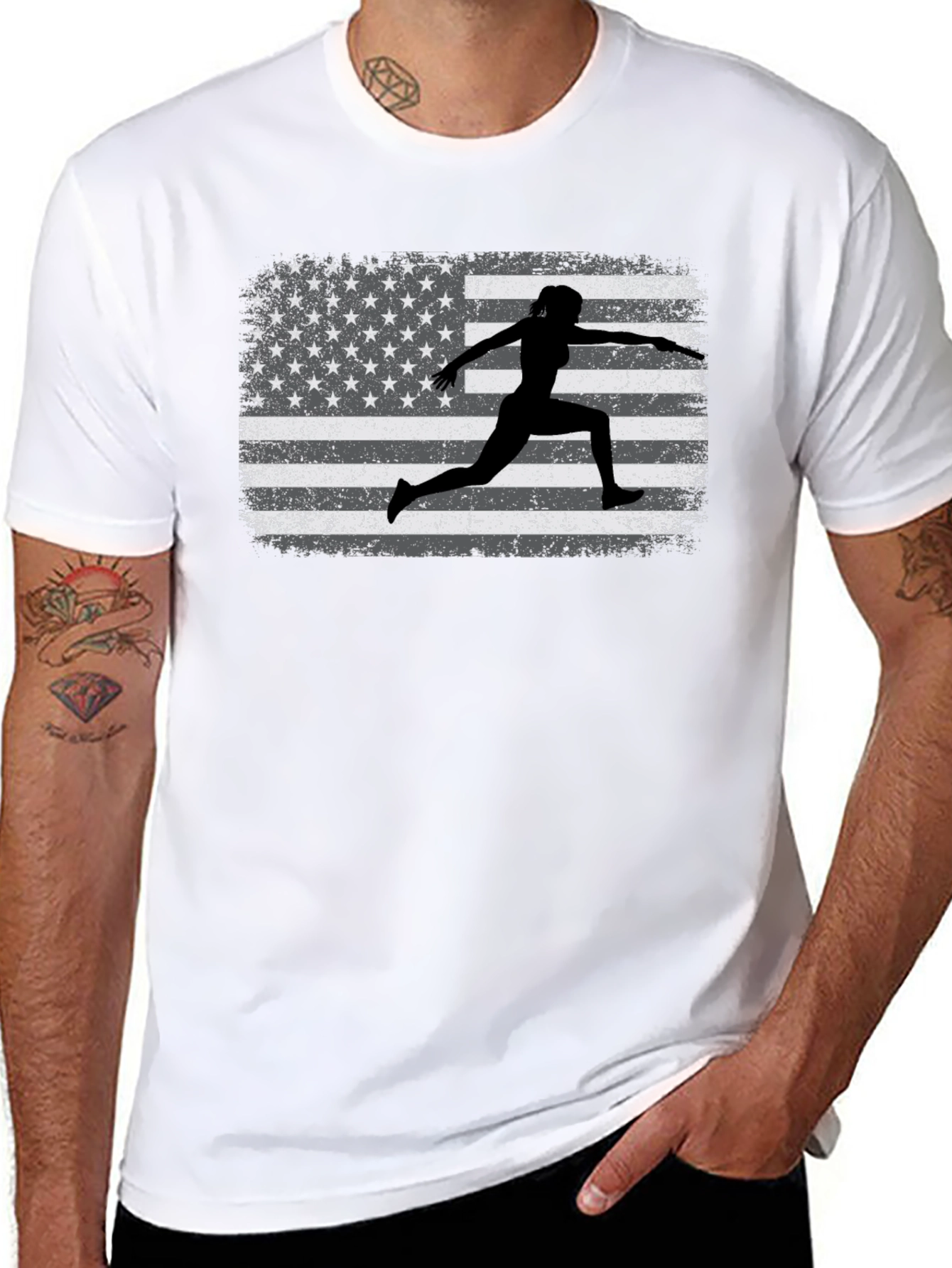 American Flag Fencing Silhouette T-Shirt