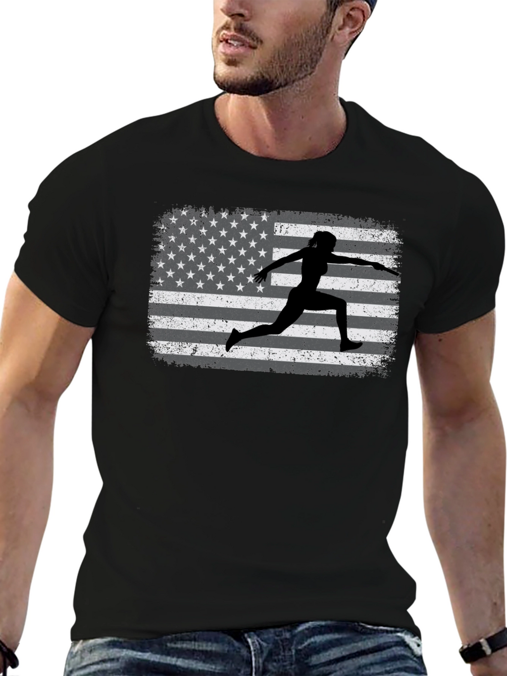 American Flag Fencing Silhouette T-Shirt