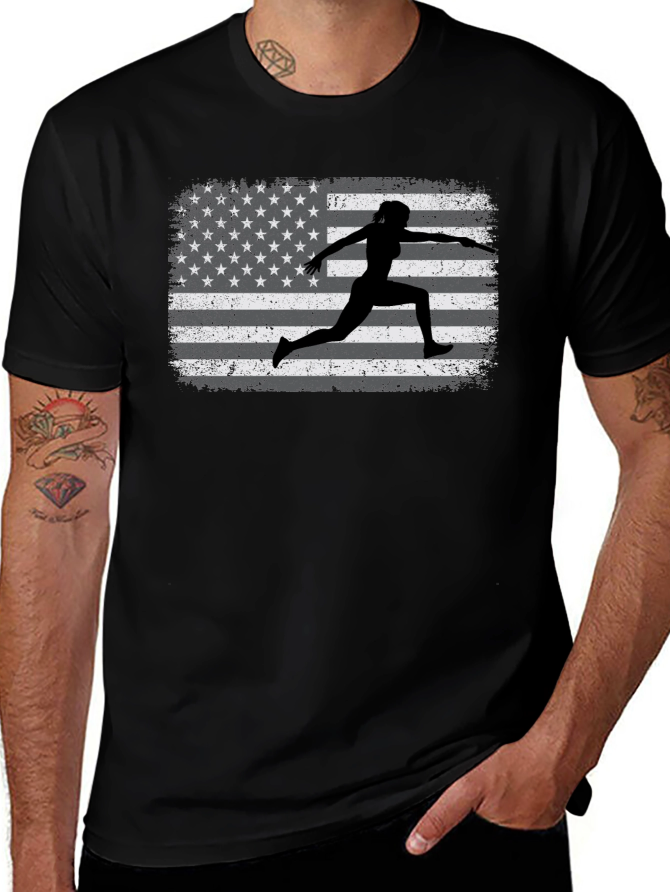 American Flag Fencing Silhouette T-Shirt