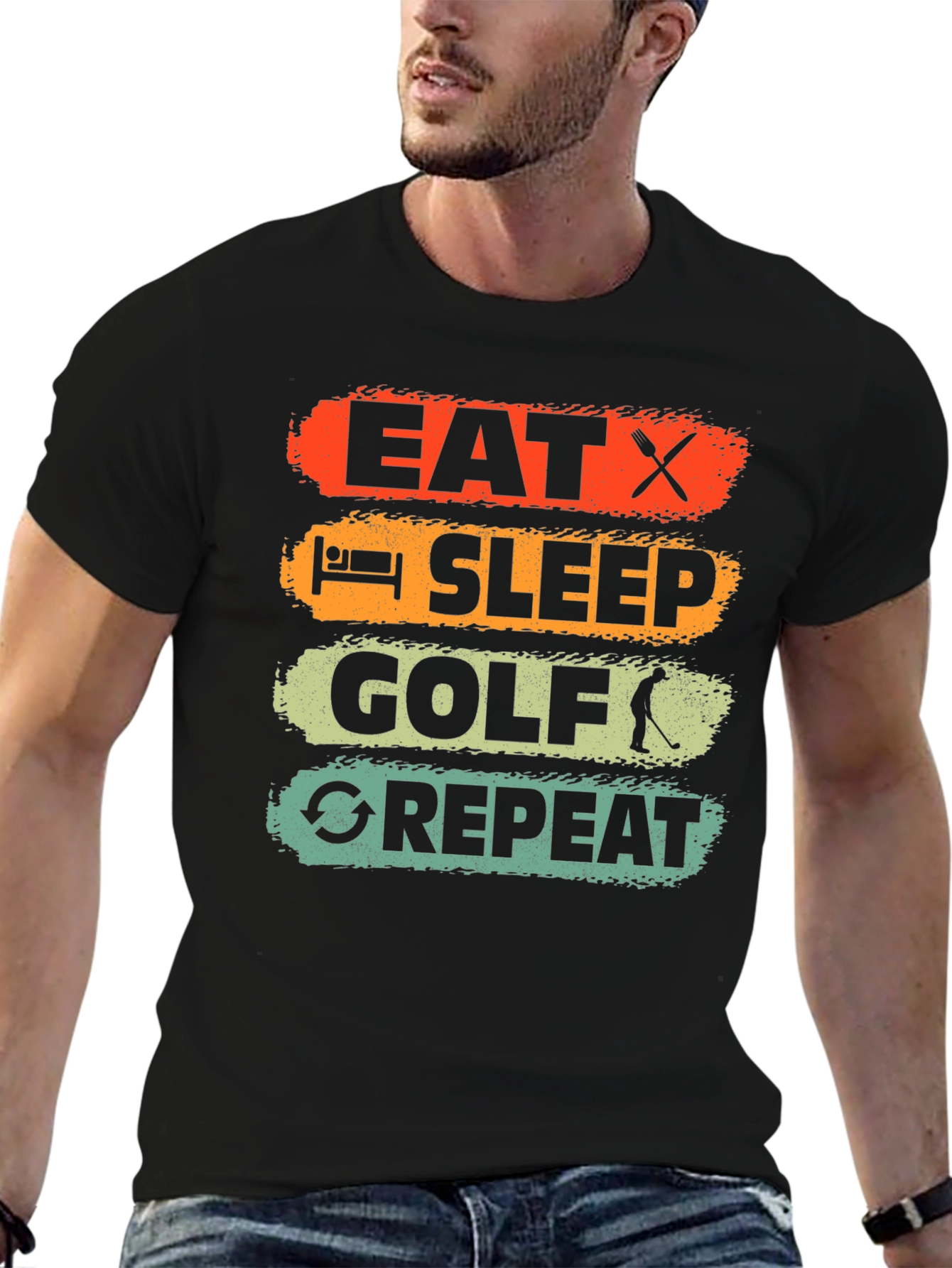 Eat Sleep Golf Repeat Mens Graphic Tee