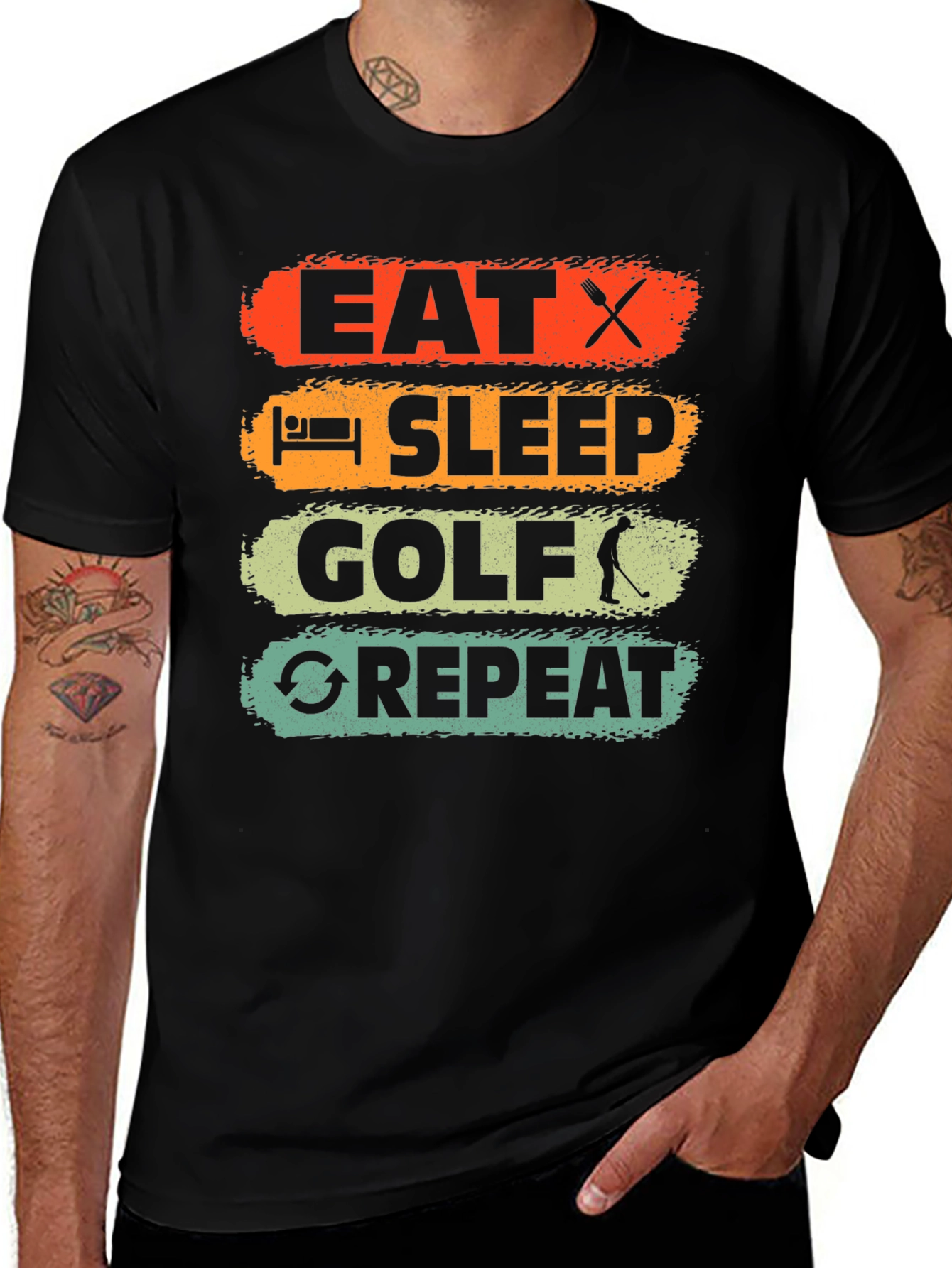 Eat Sleep Golf Repeat Mens Graphic Tee