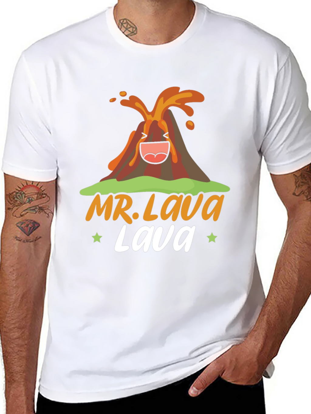 Mr. Lava Volcano Cartoon Graphic Print Black Tee
