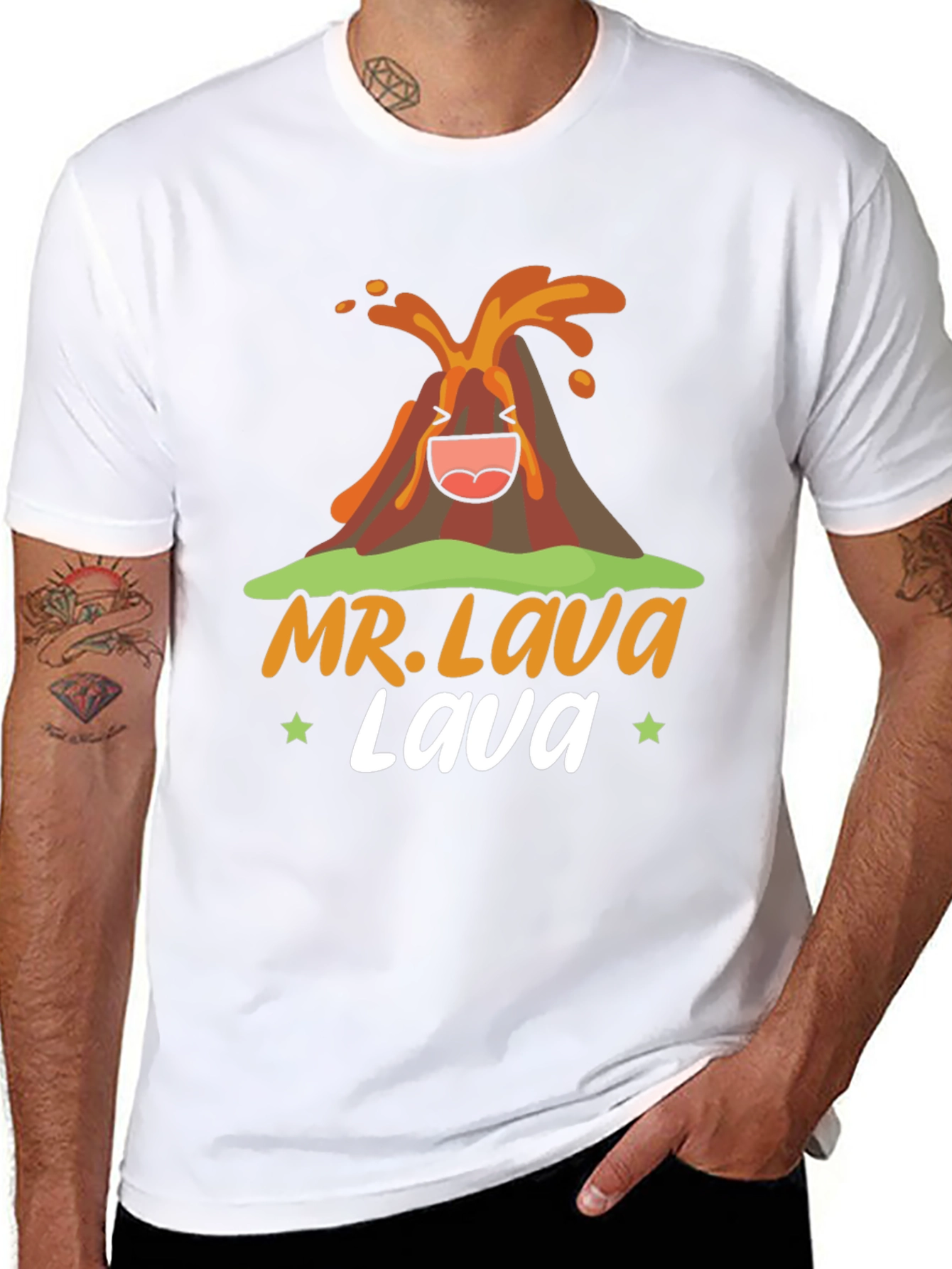 Mr. Lava Volcano Cartoon Graphic Print Black Tee