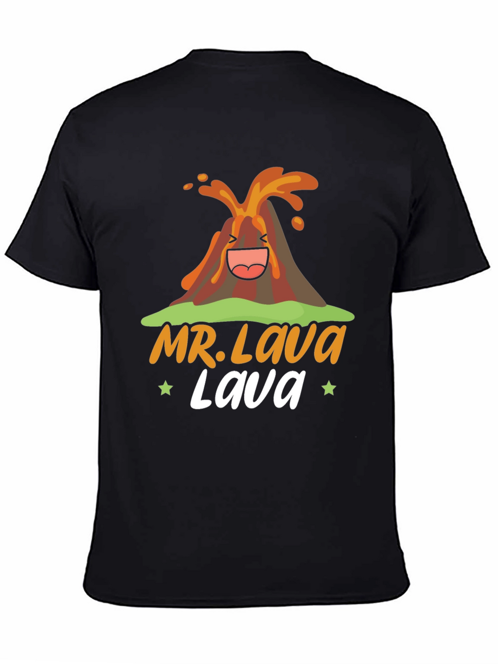 Mr. Lava Volcano Cartoon Graphic Print Black Tee