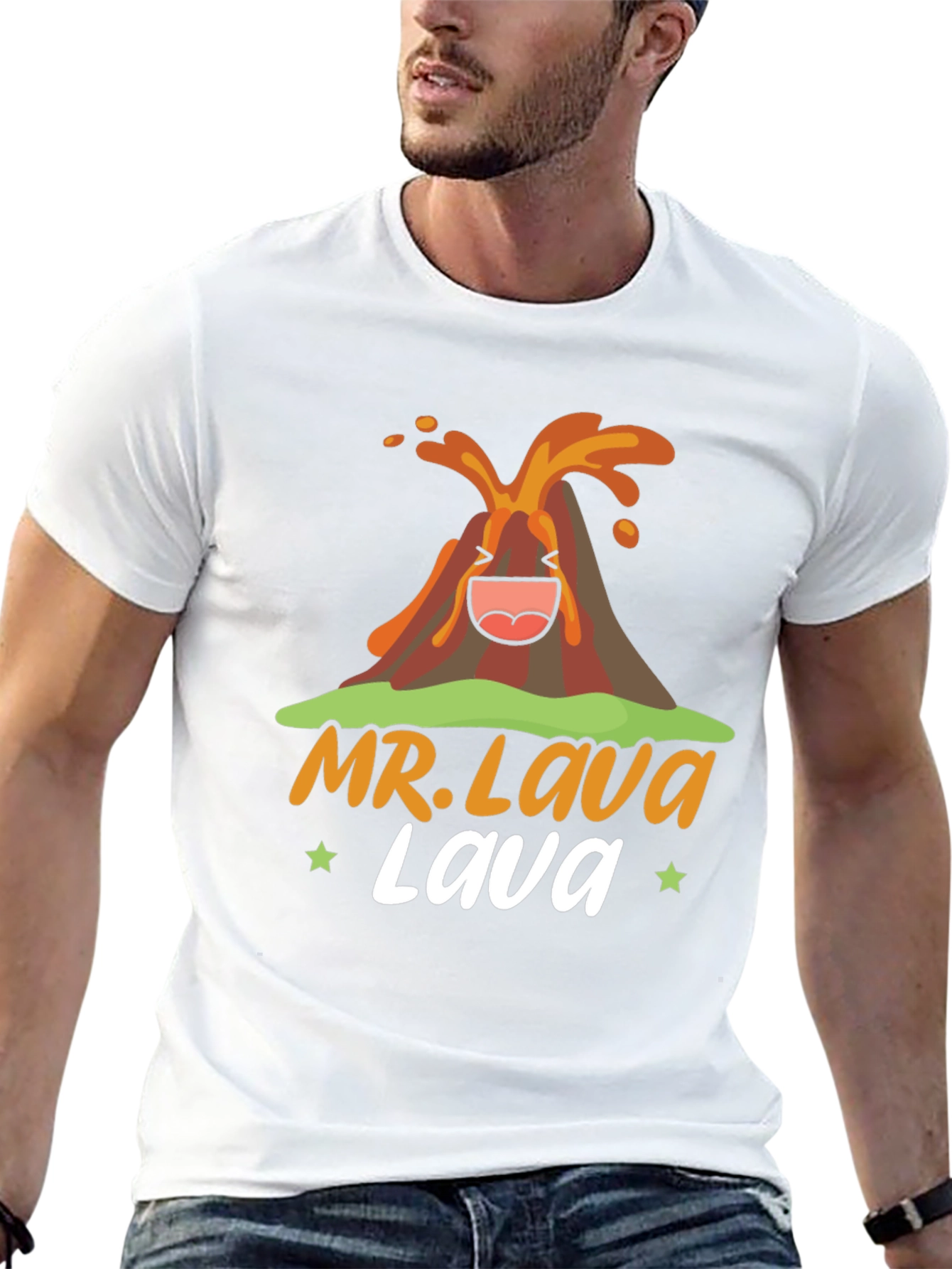 Mr. Lava Volcano Cartoon Graphic Print Black Tee