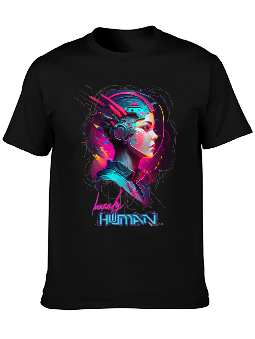 Lovely Human Cyberpunk Style Black T-Shirt