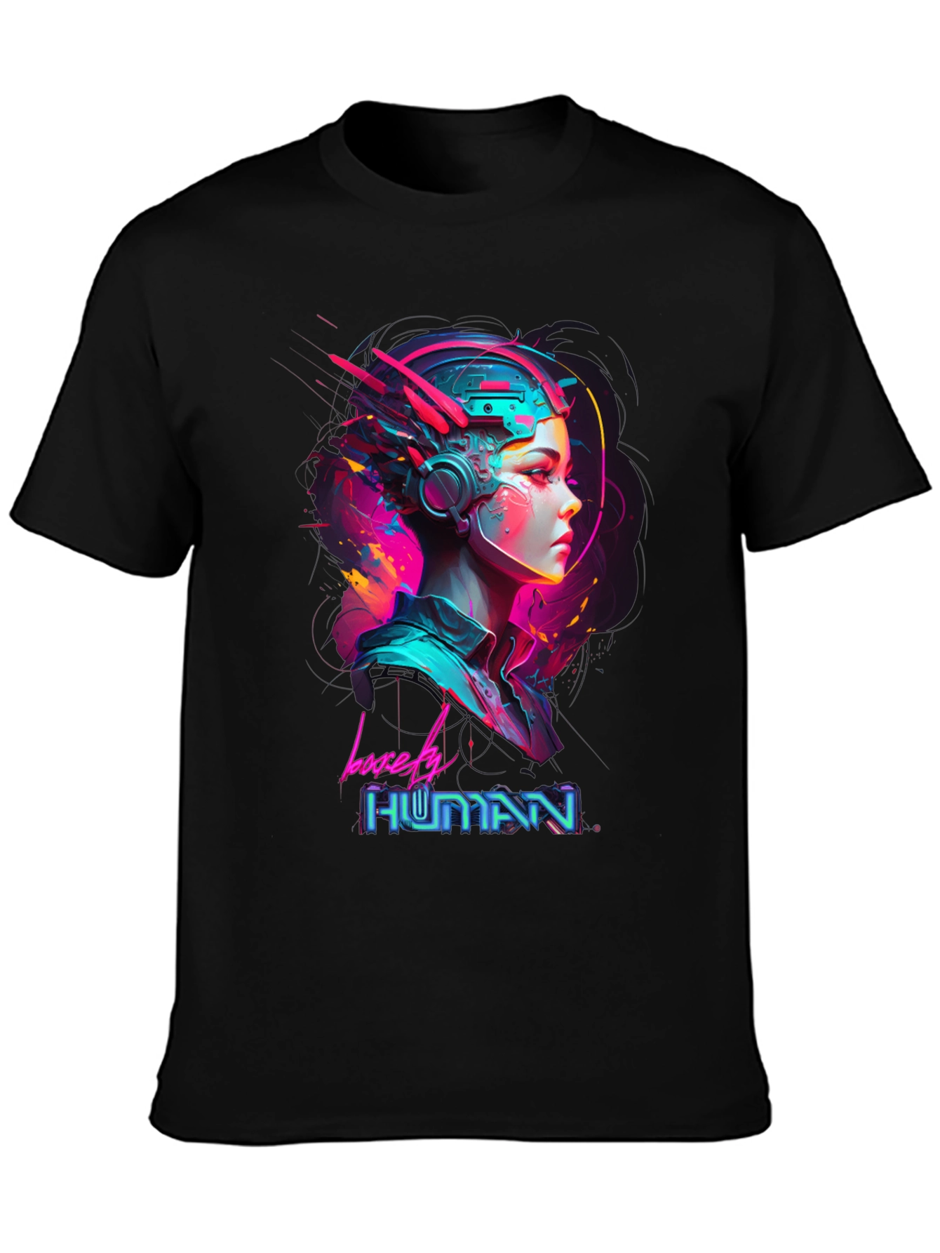 Lovely Human Cyberpunk Style Black T-Shirt