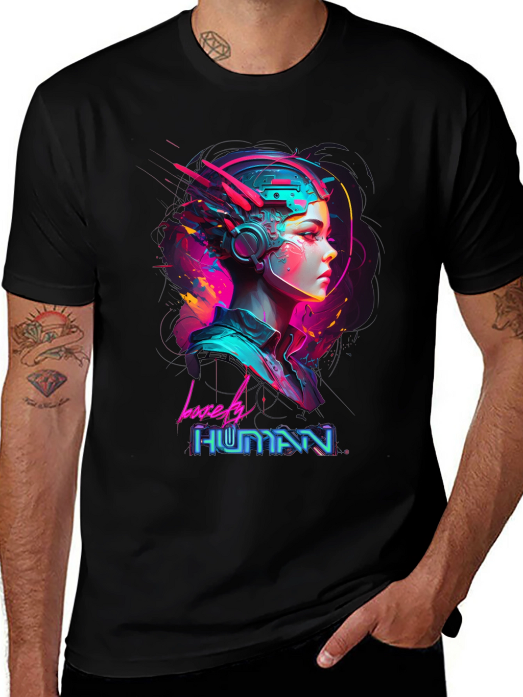 Lovely Human Cyberpunk Style Black T-Shirt
