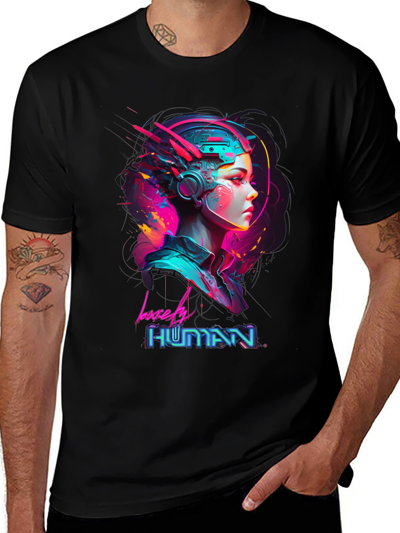 Lovely Human Cyberpunk Style Black T-Shirt