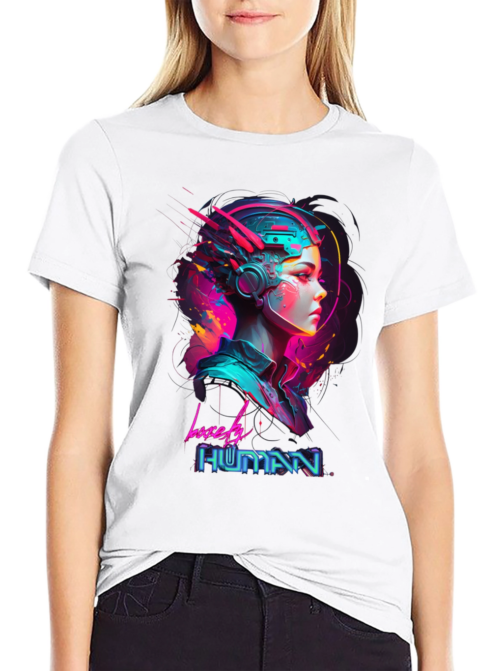 Lovely Human Cyberpunk Style Black T-Shirt