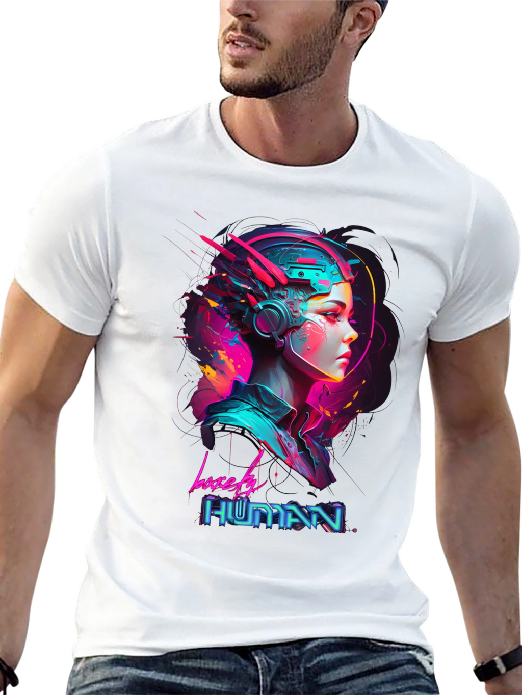 Lovely Human Cyberpunk Style Black T-Shirt