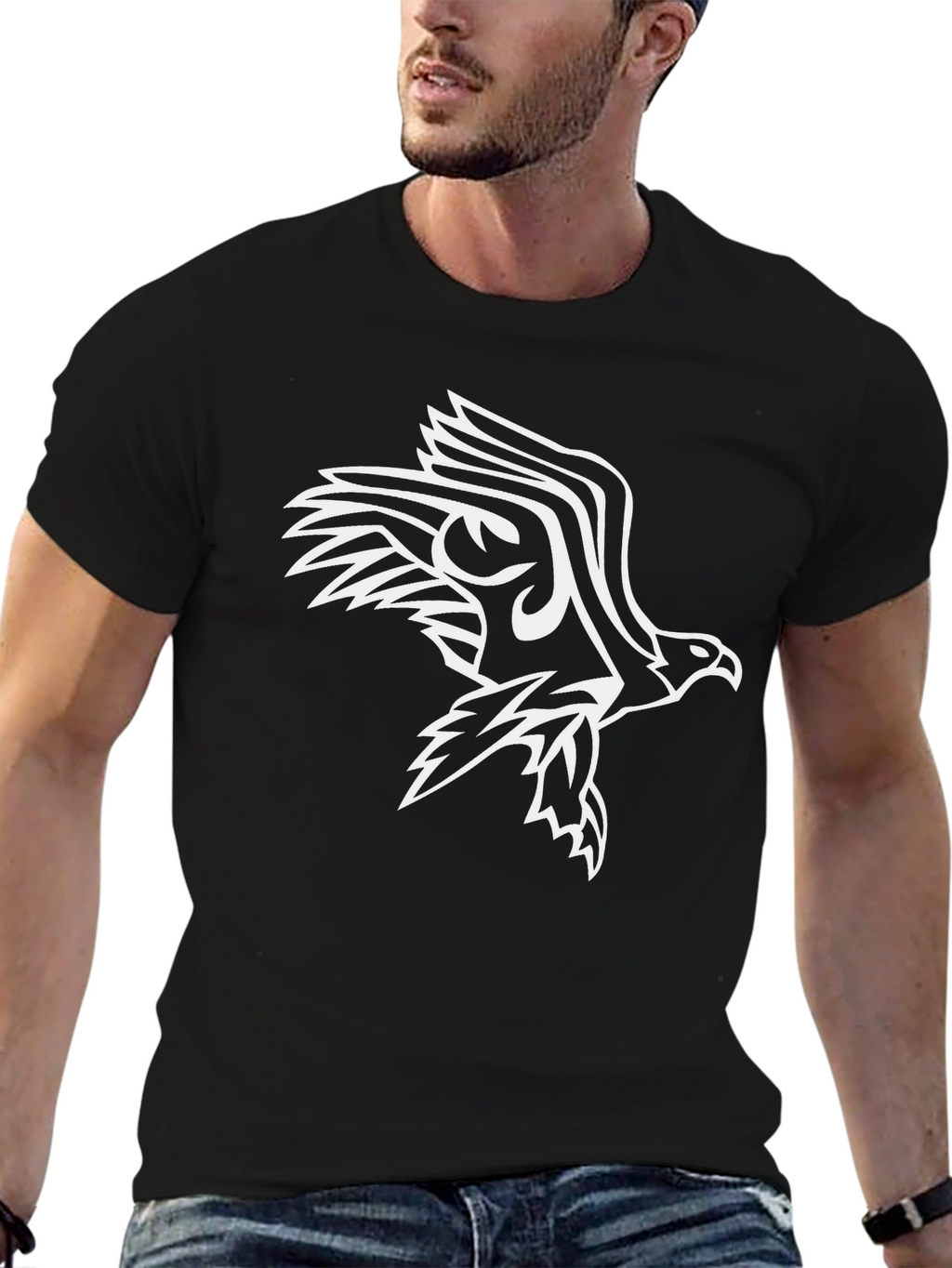 Mens Black Eagle Graphic Tee - Bold Design