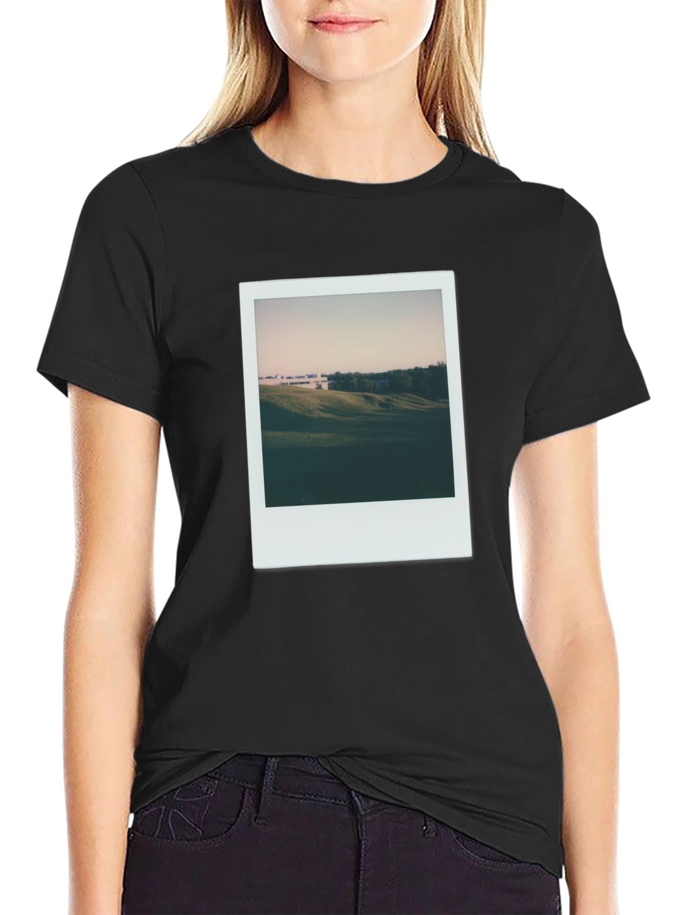 Retro Landscape Tee - Black Cotton T-Shirt