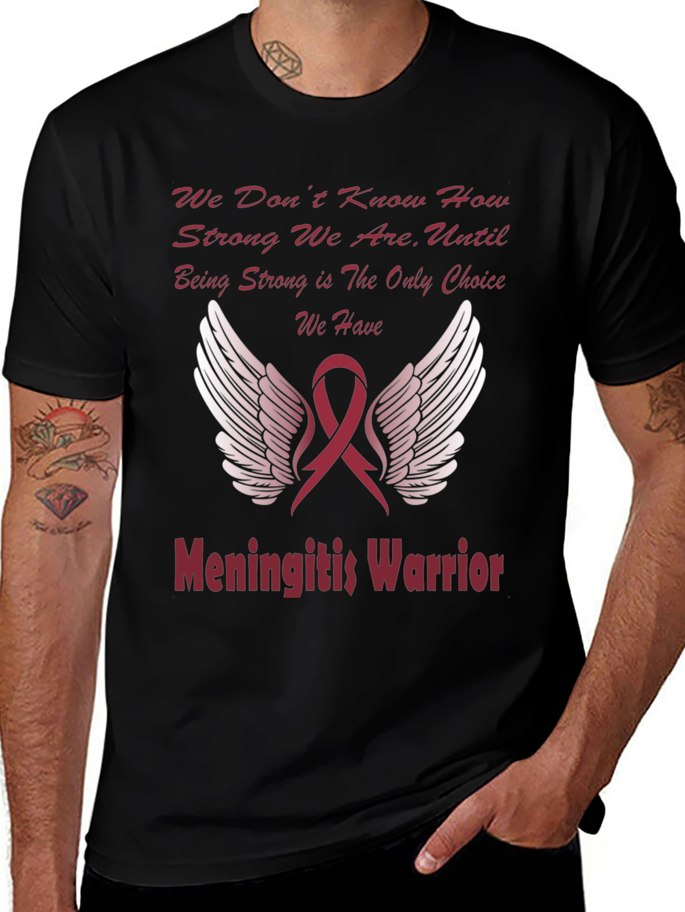 Meningitis Warrior T-Shirt Ribbon Wings Design