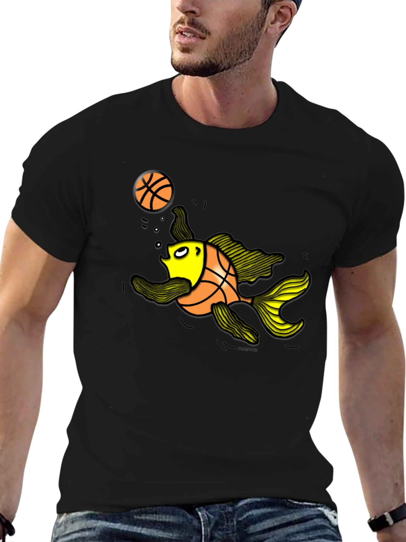 Basketball Fish Graphic Tee - Black
