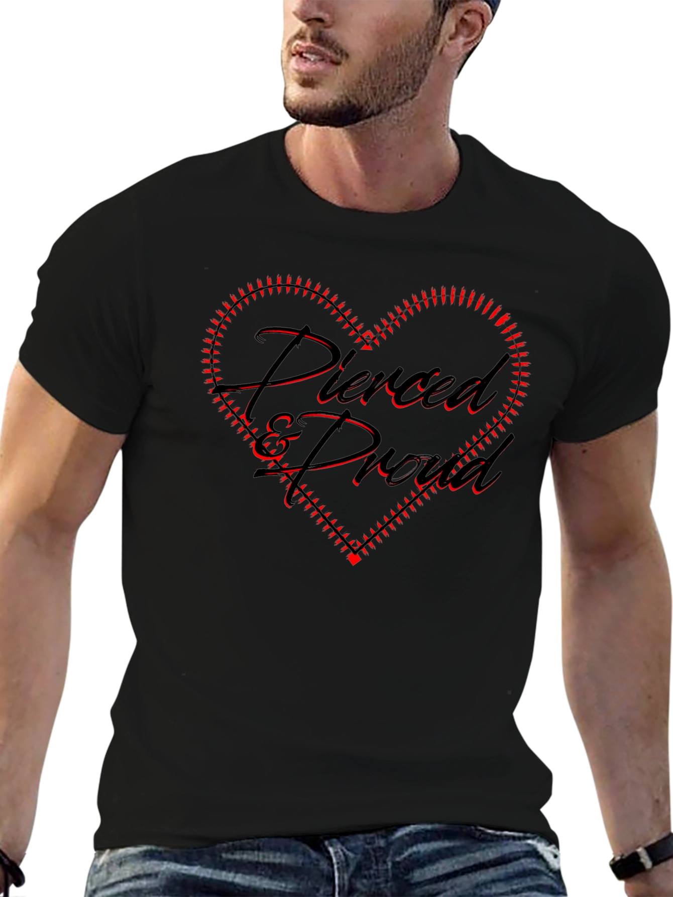 Pierced & Proud Black Graphic Tee - Heart