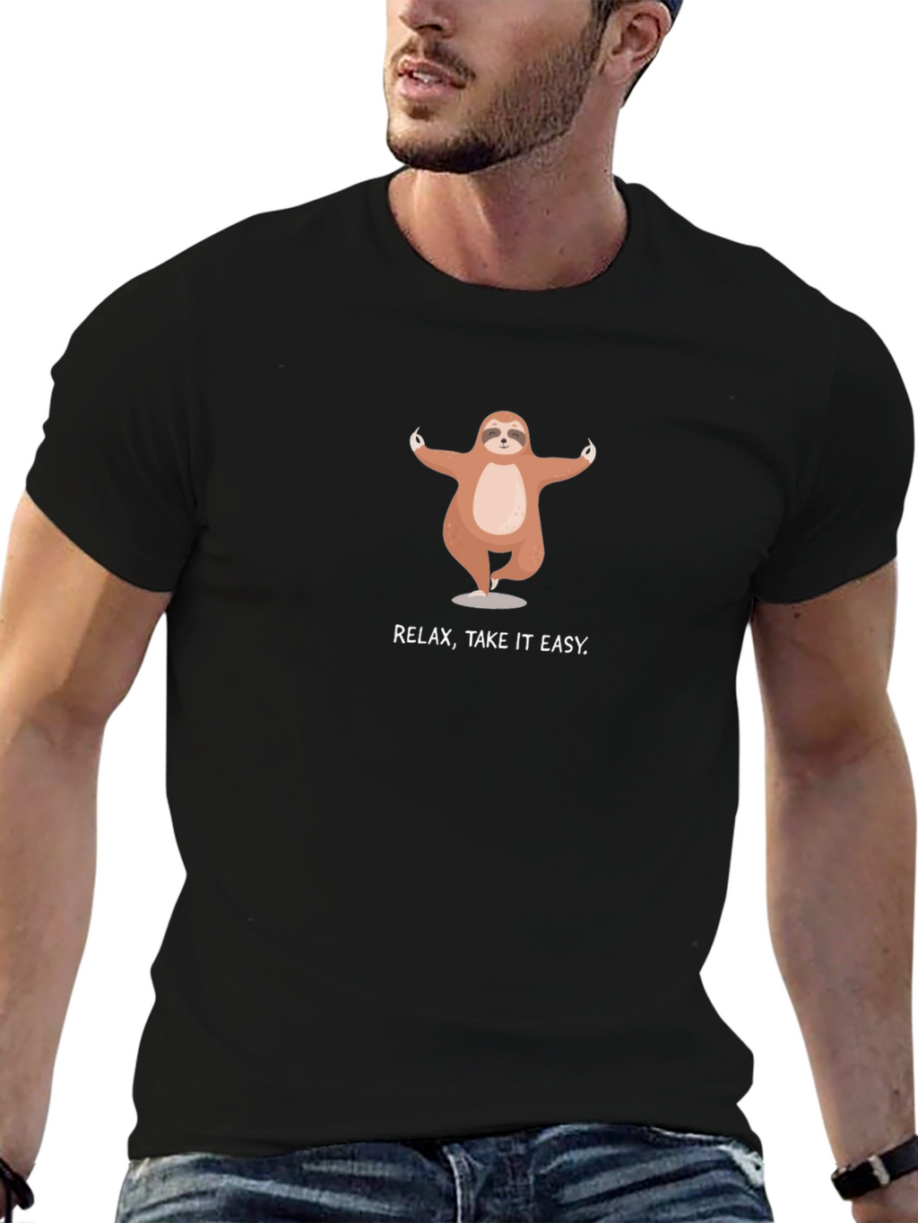 Relax Take It Easy Sloth Black T-Shirt