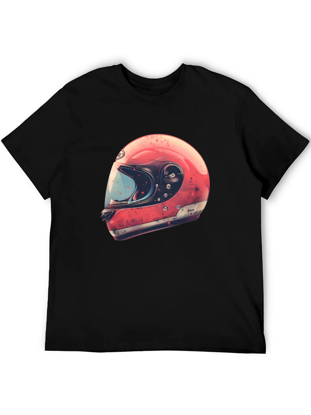 Retro Motorcycle Helmet Graphic Tee - Black