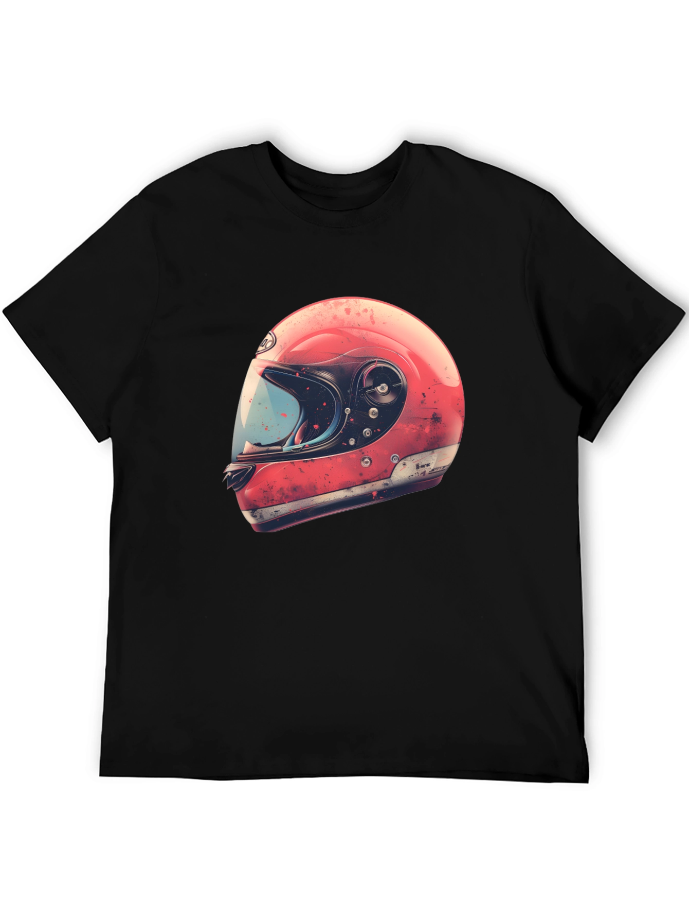 Retro Motorcycle Helmet Graphic Tee - Black