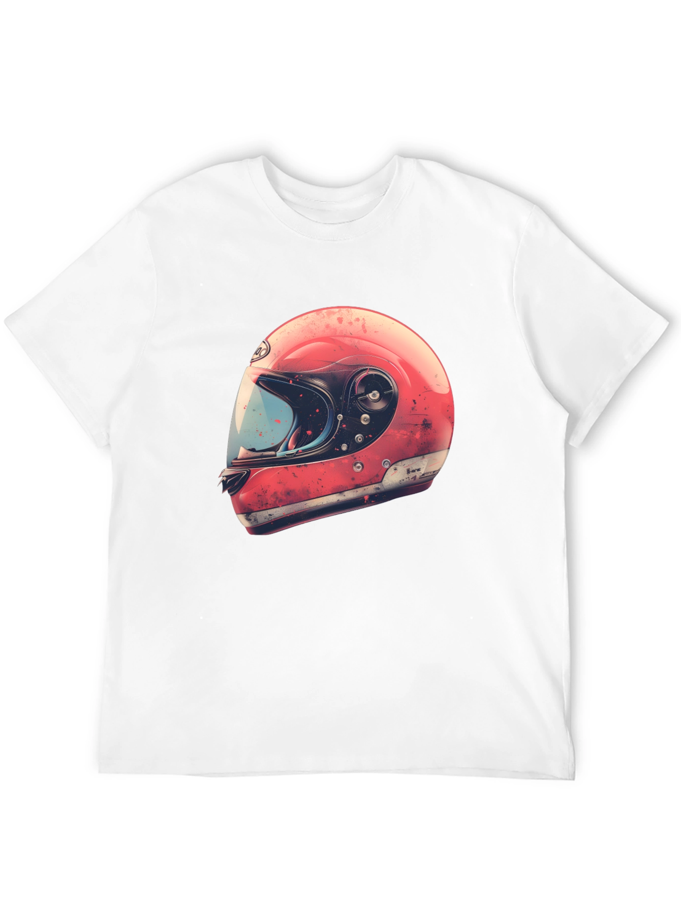 Retro Motorcycle Helmet Graphic Tee - Black