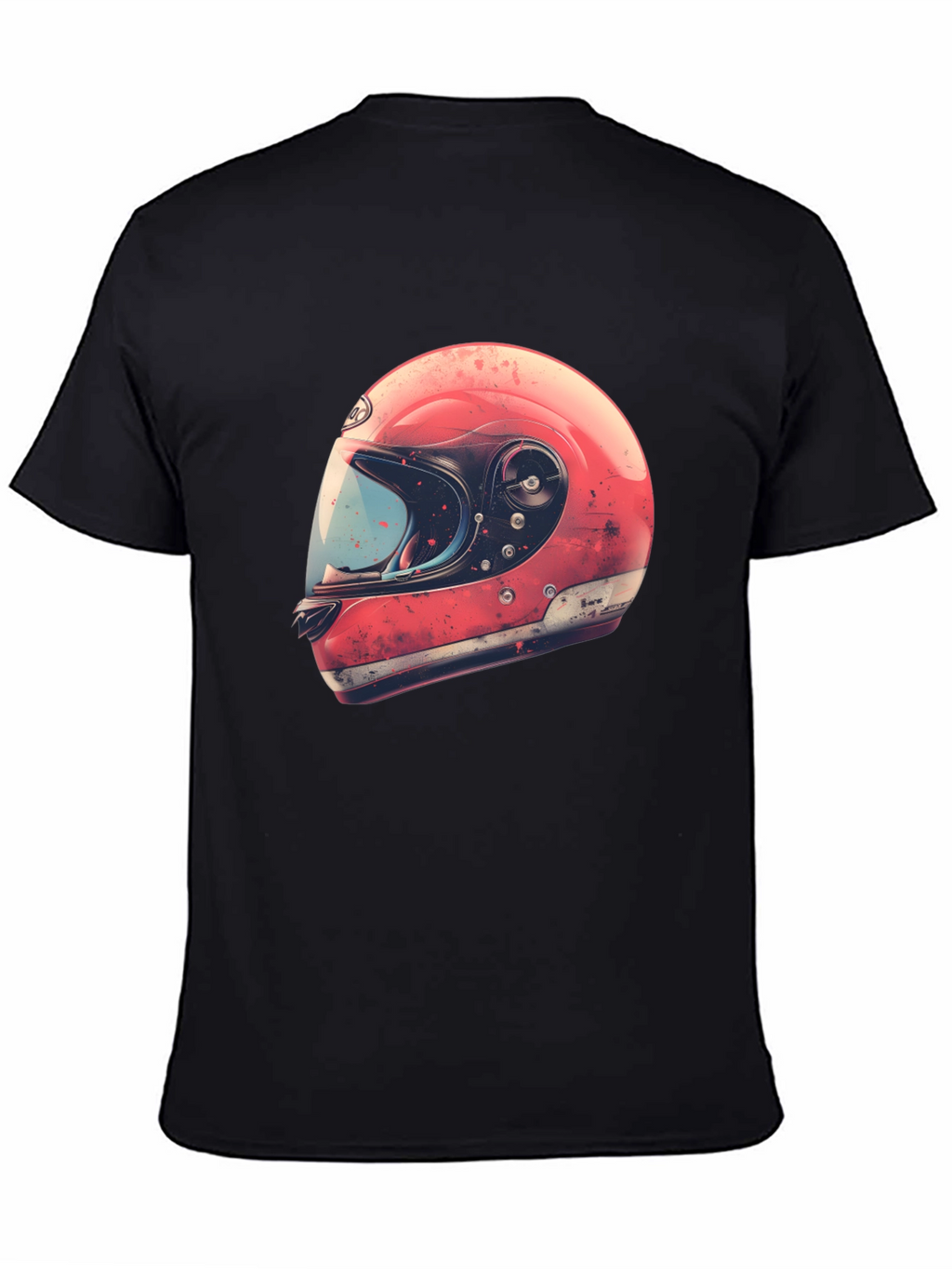 Retro Motorcycle Helmet Graphic Tee - Black