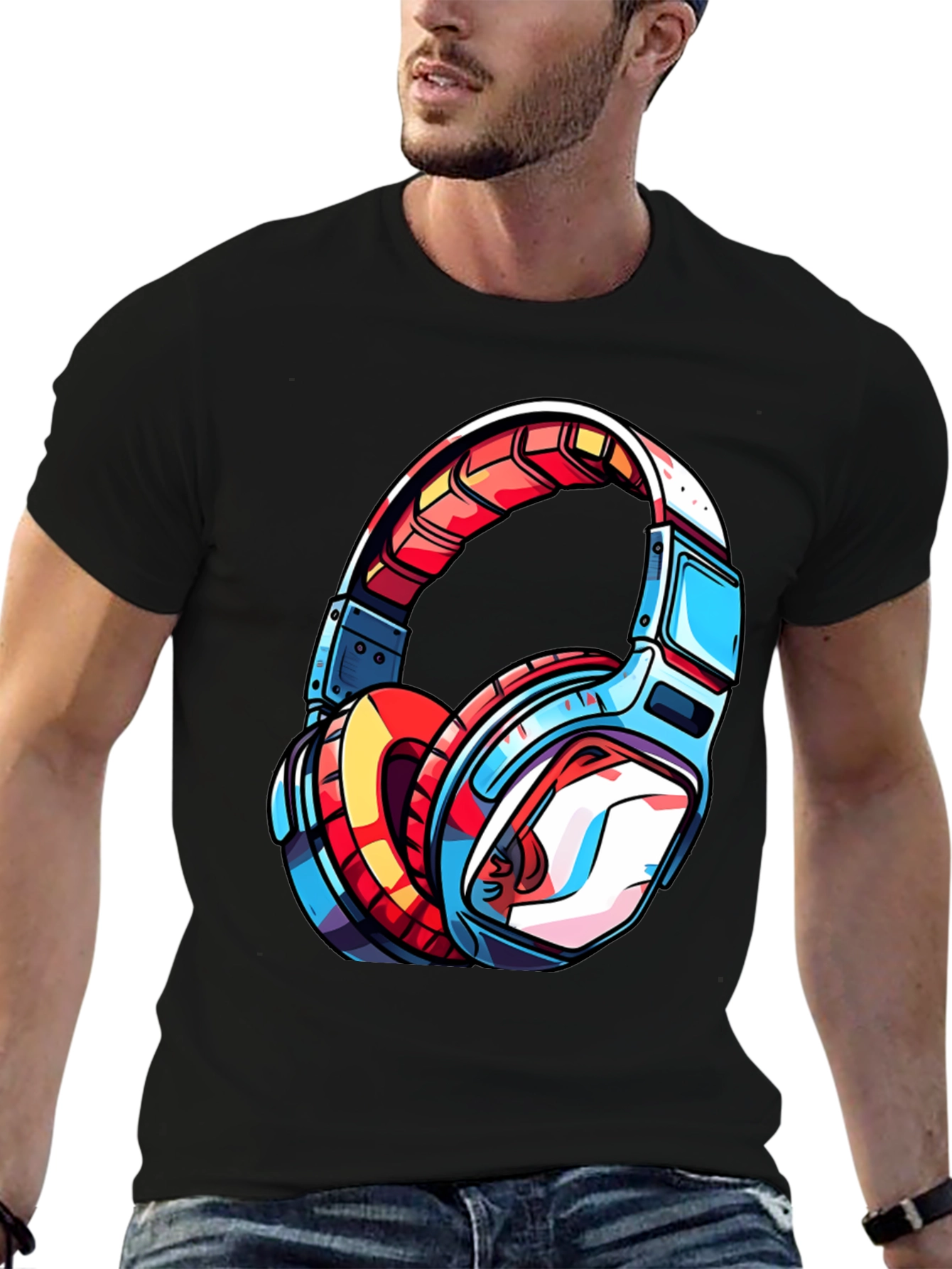 Cool Headphones Graphic Tee - Black T-Shirt